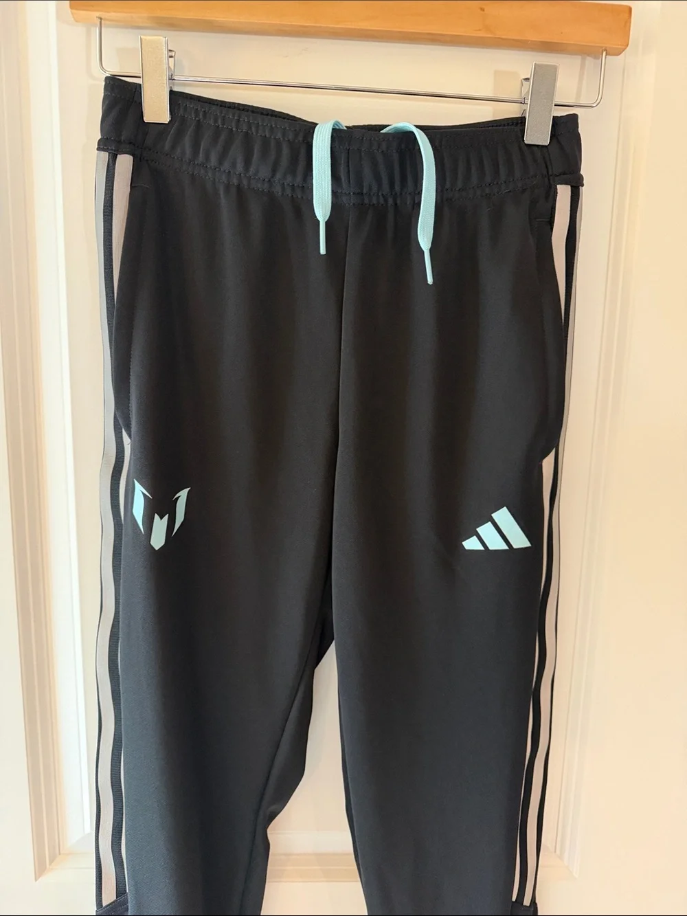 adidas Black Kids Messi Track Jacket & Joggers with Light Blue Accents
